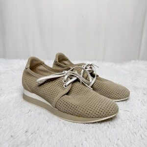 MAX MARA / tan suede leather lace up laser cut perforated sneakers / 36.5 (6.5)